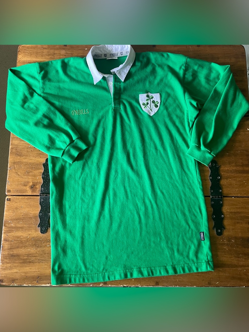 Vintage Irish Ireland Rugby Shirt O'Neills Team Green Long Sleeve Patch XXL
